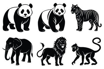 Wildlife animal silhouettes set isolated on white background