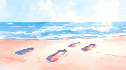 Footprints on a sandy beach under a clear blue sky, inviting relaxation and the beauty of nature's serene environment.