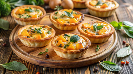 Fototapeta premium Mini quiches with vegetables and herbs