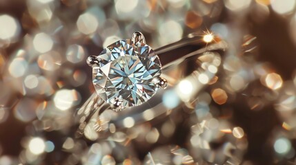 Fototapeta premium Exquisite diamond ring with round cut stone. Perfect for an engagement or wedding.