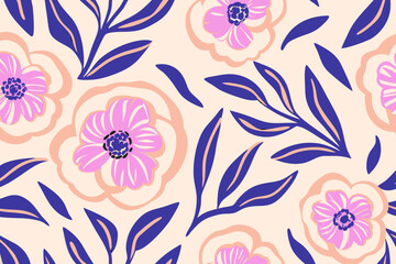 Modern  flower illustration background. Creative collage contemporary floral banner. Fashionable template for design