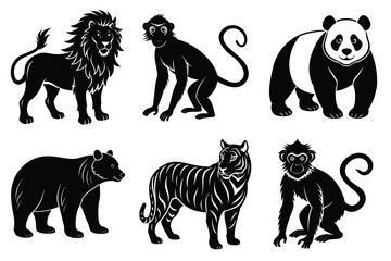 Naklejka premium Wildlife animal silhouettes set isolated on white background