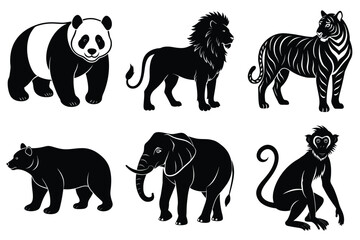 Wildlife animal silhouettes set isolated on white background