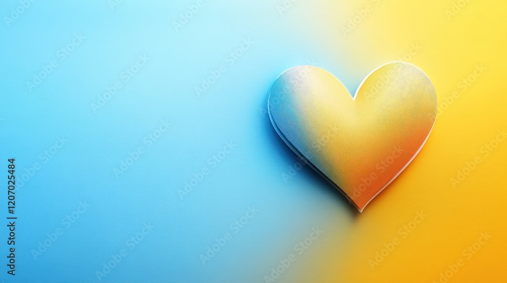 Poster heart shape on blue and yellow background with soft gradient effect for creative and inspirational v