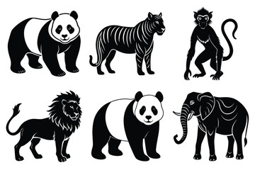 Wildlife animal silhouettes set isolated on white background