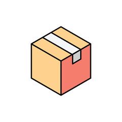 Isometric illustration of a colorful cardboard box. Ideal for delivery, shipping, logistics, and e-commerce