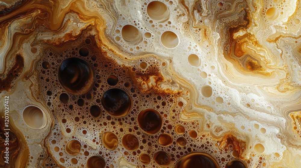 Poster abstract oil bubble swirling patterns of oil bubbles in various sizes and colors, creating a dynamic