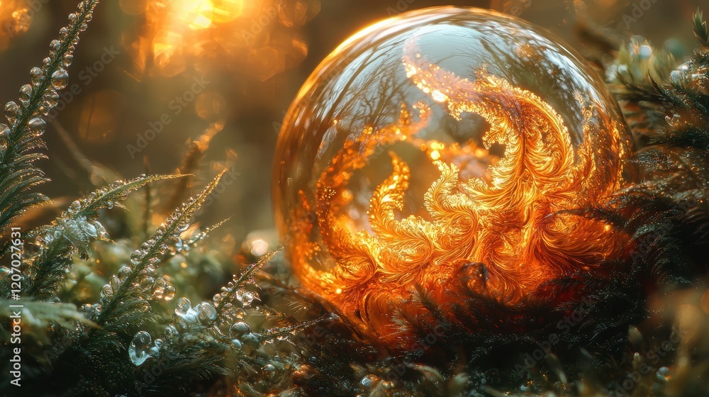 Poster macro photography of oil bubble close up of an oil bubble with intricate internal reflections and pa