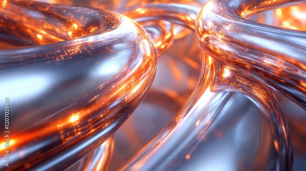 Poster d illustration of digital data streams flowing through glowing pipelines in a futuristic environment