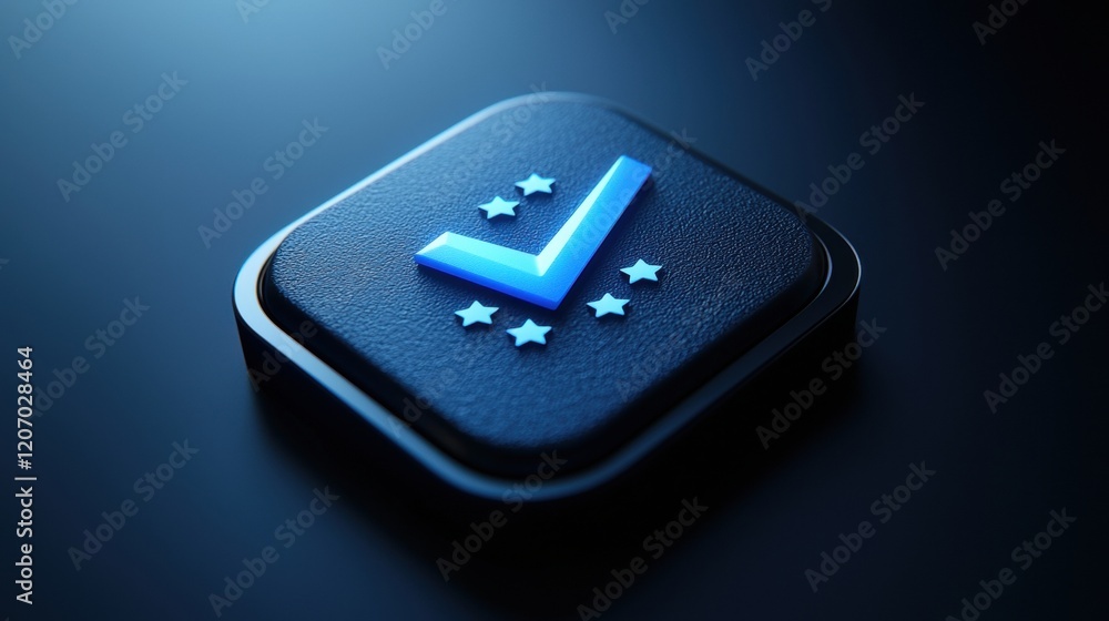 Fototapete satisfaction icon and button a 3d rendered button with a checkmark and five stars, giving it a tacti