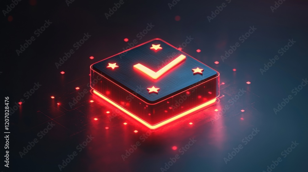 Leinwandbilder satisfaction icon and button a glowing, animated button with a checkmark and five stars appearing an
