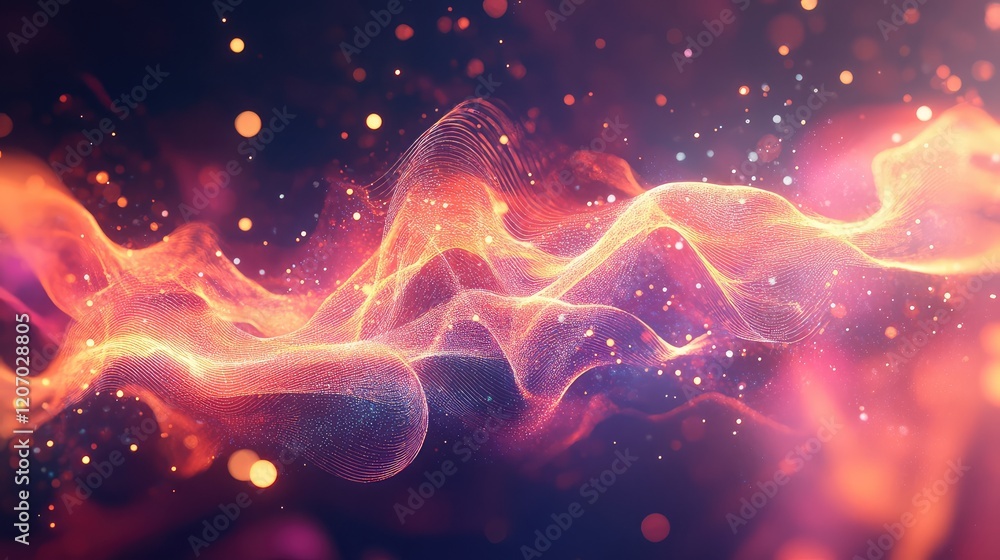 Poster abstract ai energy network with glowing lines forming interconnected nodes, surrounded by soft gradi