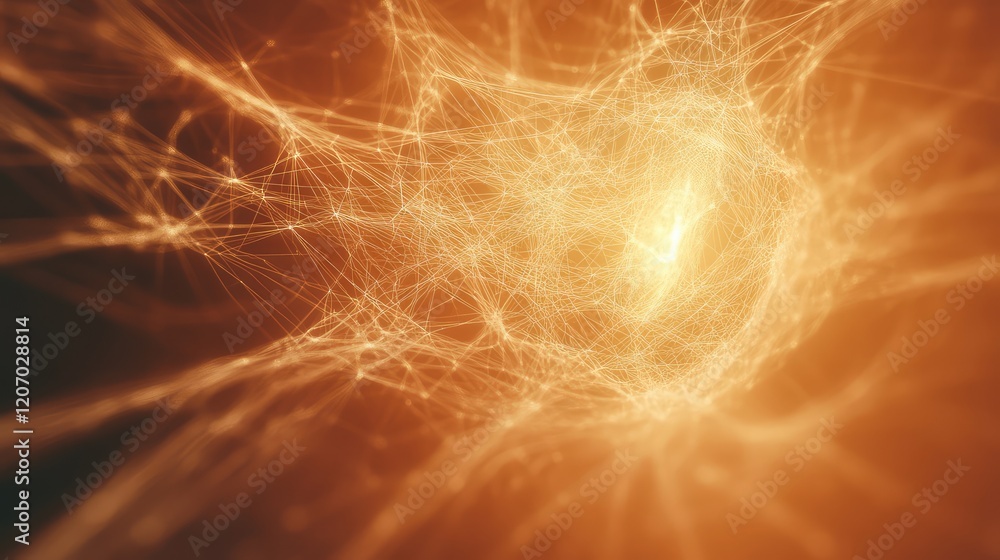 Poster abstract ai energy network with glowing lines forming interconnected nodes, surrounded by soft gradi