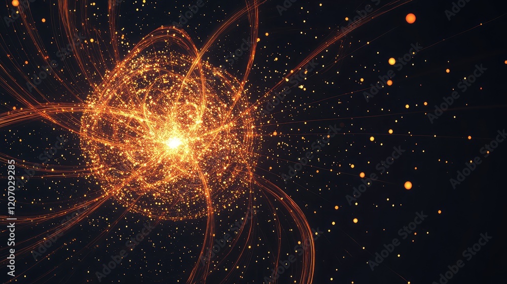 Poster abstract ai particle wave glowing with energy, forming a digital neural network on a clean dark grad
