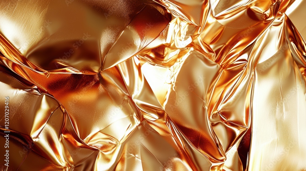 Poster gold abstract texture close up of crumpled gold foil with intricate textures and light reflections, 