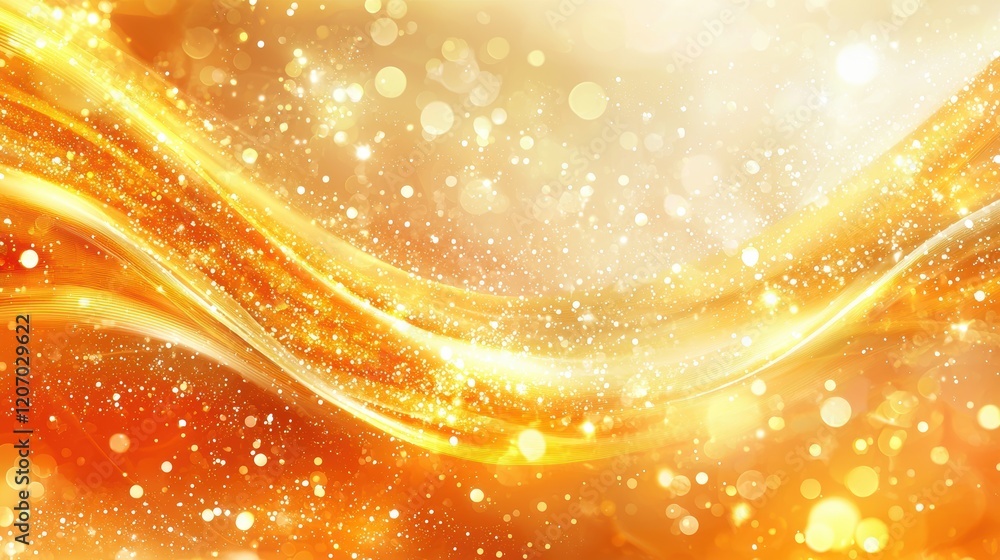 Poster gold abstract texture abstract background with swirling gold particles and light flares, creating a 