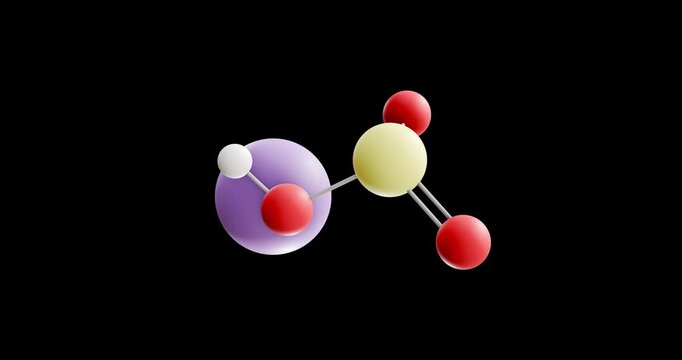 Potassium bisulfite molecule, rotating 3D model of e228, looped video on a black background