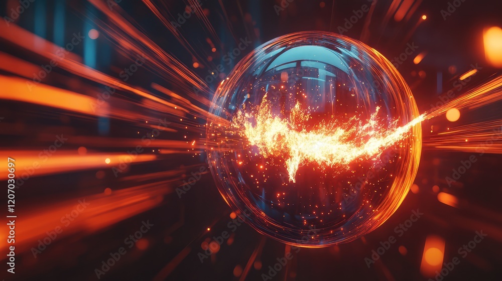 Poster abstract finance concept with digital data flowing through a transparent globe, showcasing global ma