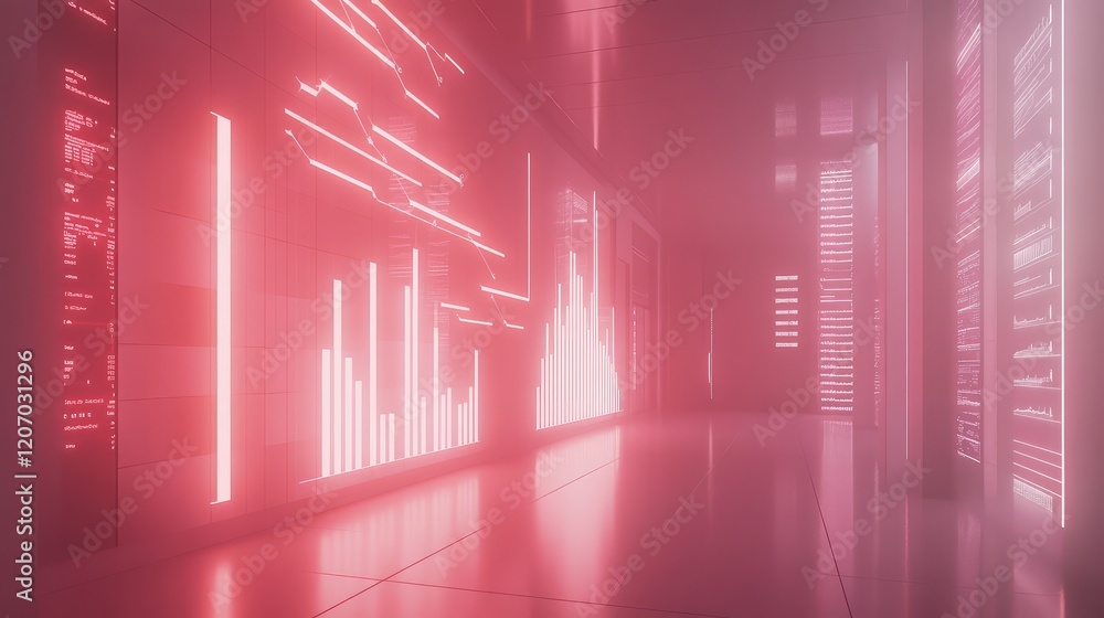 Poster abstract futuristic representation of data analytics with glowing holographic charts floating in a c