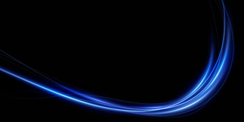 Blue neon ring. Glowing circle.Abstract lines.Neon lines of speed and fast wind. effect of moving at the speed of light. Blue glow effect. Magic shiny line. Neon. Background.	