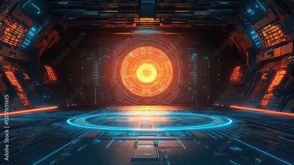 Poster abstract glowing dashboard with automation symbols, data flows, and control patterns in a futuristic