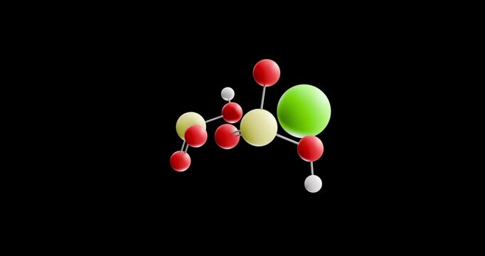 Calcium bisulfite molecule, rotating 3D model of e227, looped video on a black background
