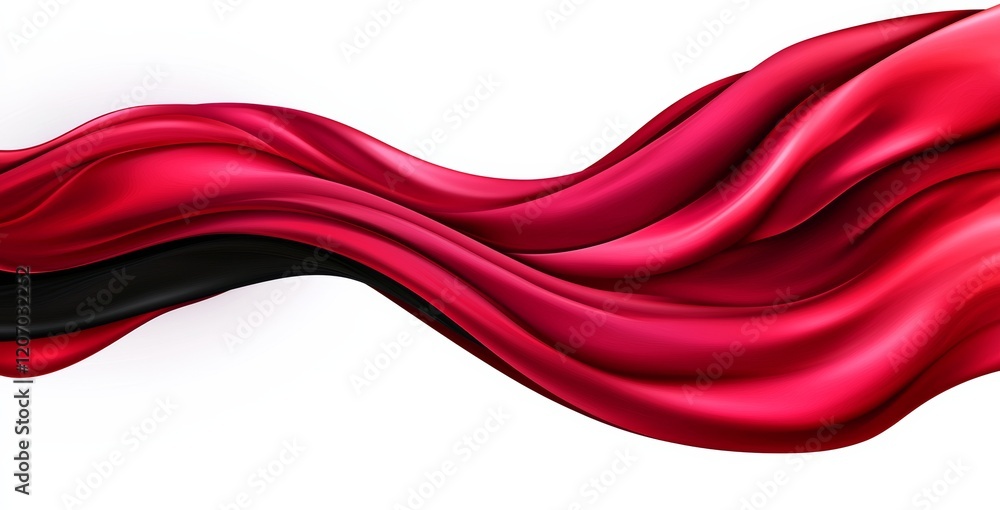 Poster long, red and black ribbon with a wave pattern is displayed. the ribbon is made of a shiny, silky ma