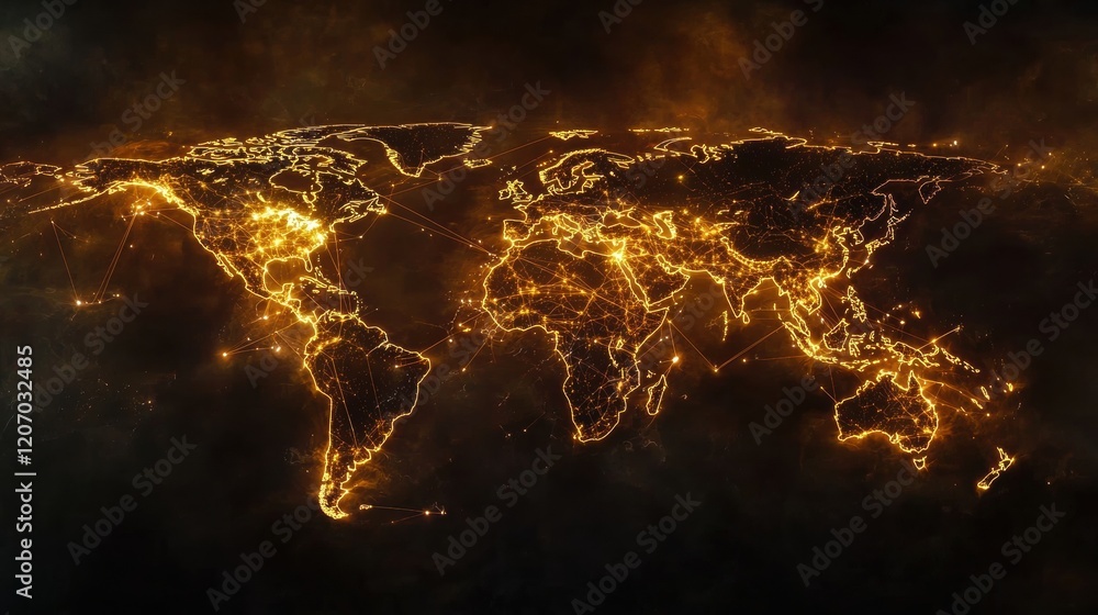 Poster world map global network connections a world map with glowing lines connecting major cities, represe