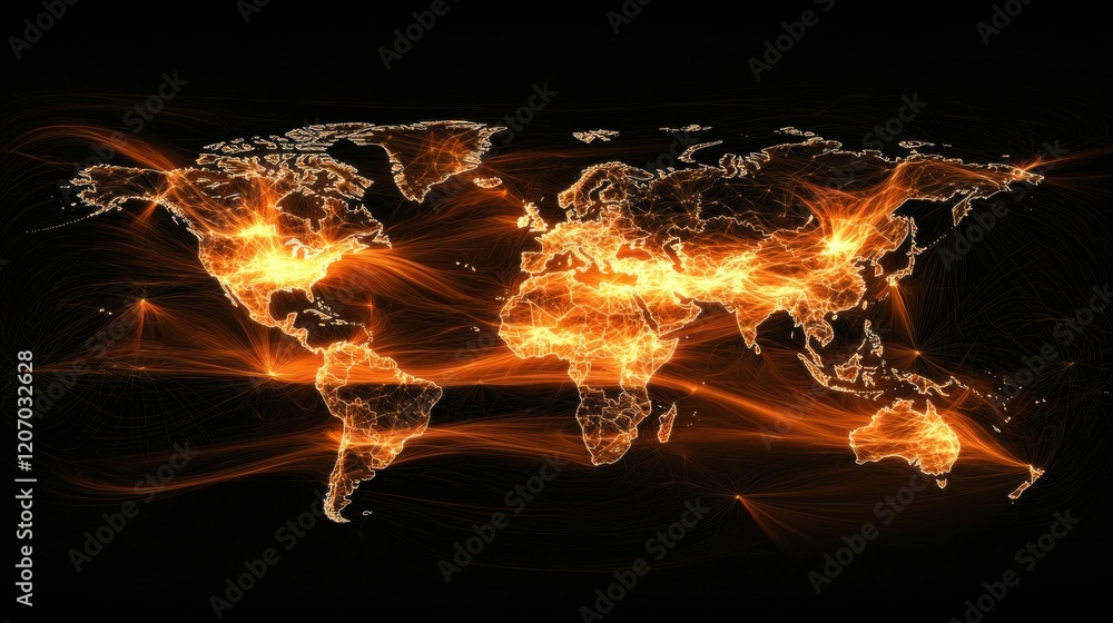 Poster world map global network connections world map with interconnected network lines forming a web, symb