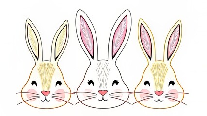 Fototapeta premium Easter Bunny Doodle Faces - Blessed & Holy Easter - Cute Handwritten Design