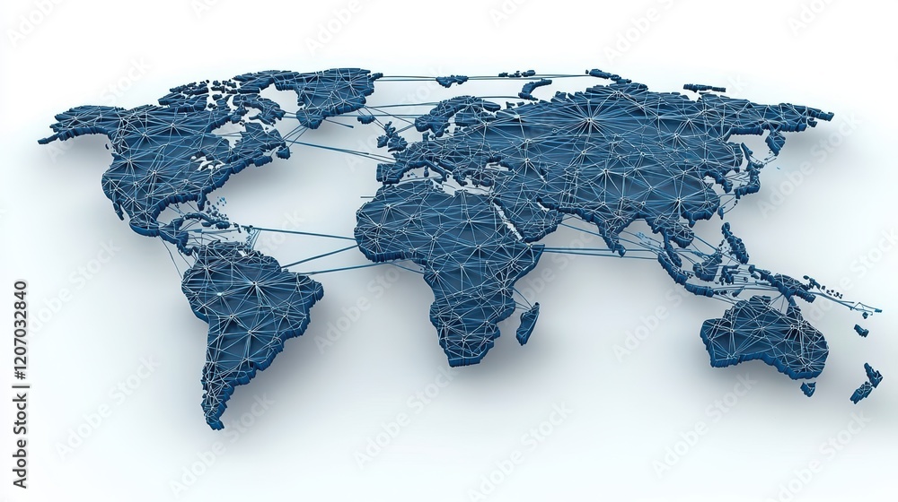 Poster world map global network connections world map with network connections emanating from a central ser