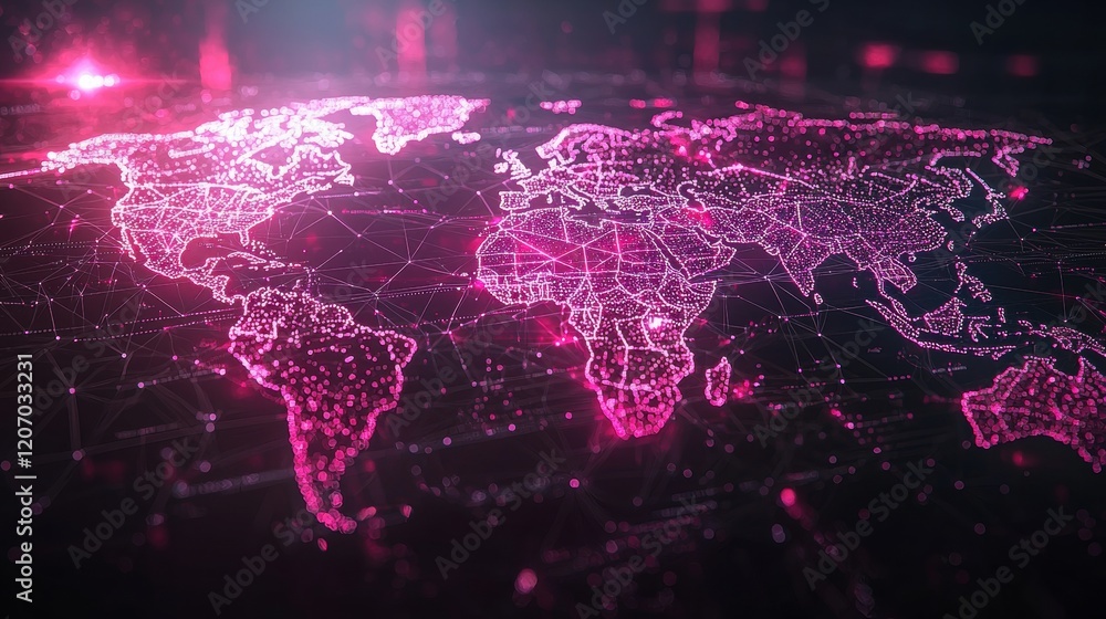 Poster world map artificial intelligence and machine learning world map with abstract neural network patter