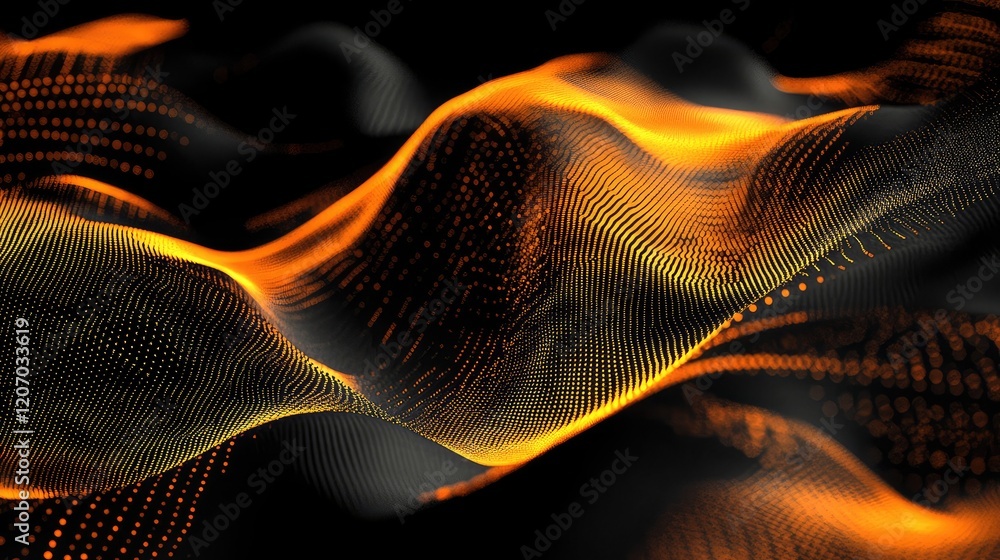 Poster abstract glowing wave of analytics visualizations with binary code streams and digital light trails