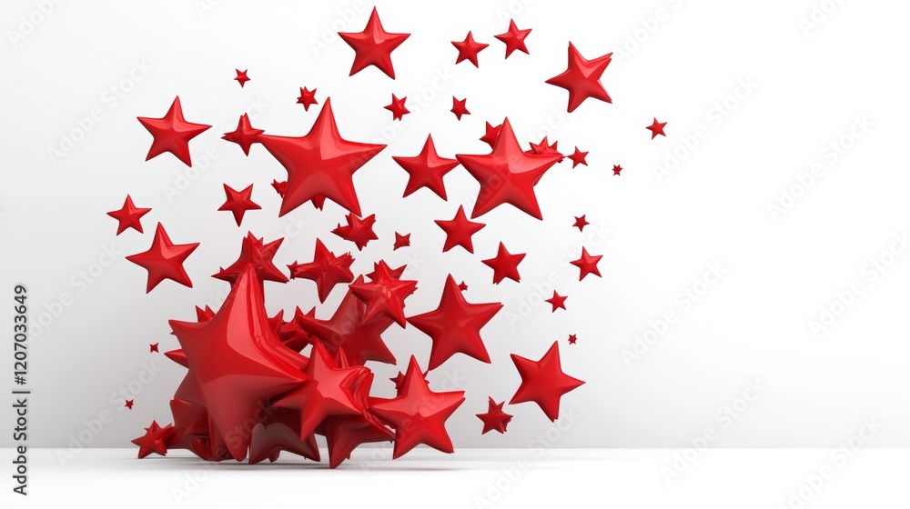 Poster bunch of red stars are scattered across a white background. the stars are arranged in a way that the
