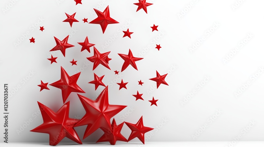 Poster bunch of red stars are scattered across a white background. the stars are arranged in a way that the