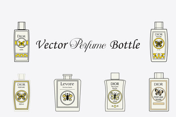 Perfume Bottle Vector Set Line Art, Frames and Design Elements, Illustration Perfume Product Packaging Dieline Vector Design