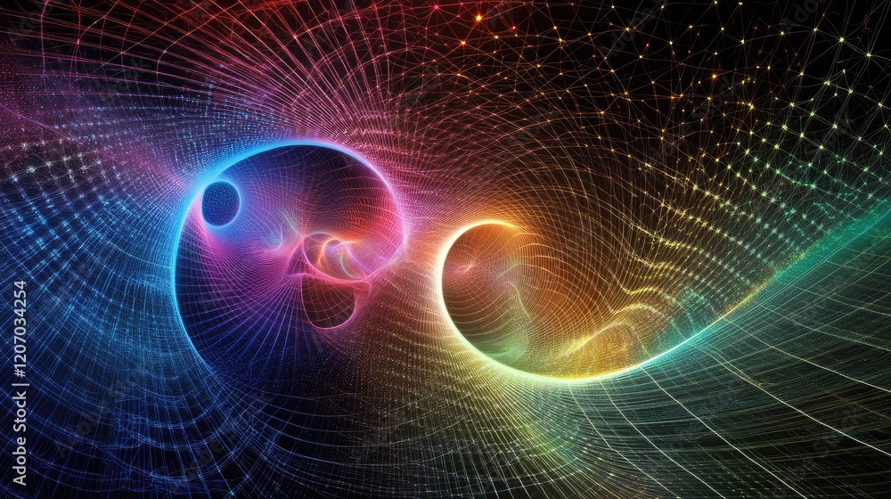 Poster abstract high-tech grid with glowing holograms, dynamic data streams, and futuristic visual elements
