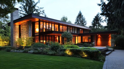 Fototapeta premium Minimalist modern house design focusing on natural materials and simple, elegant lines