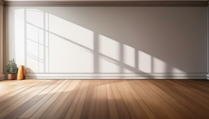 Fototapeta premium empty room with warm colored wooden floors and natural ambience