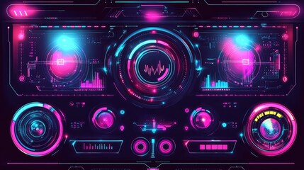 Fototapeta premium Abstract holographic technology interface with glowing nodes, dynamic data lines, and futuristic visual elements