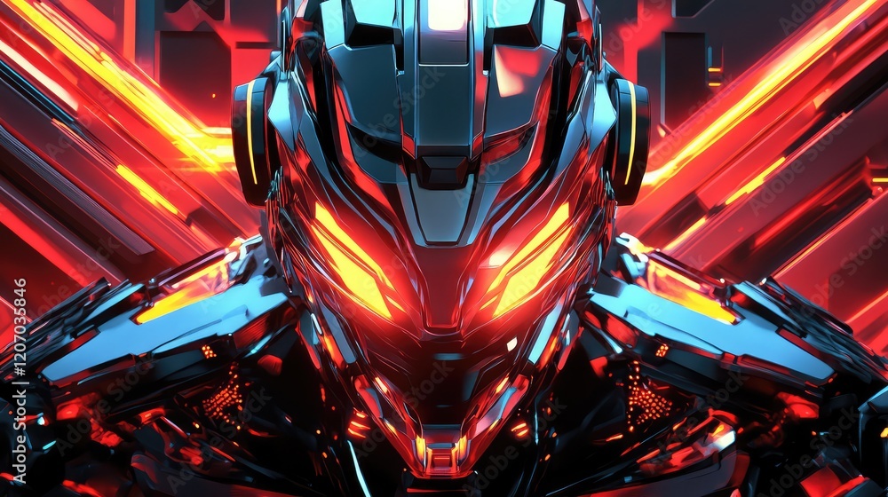Aufkleber abstract robot face with glowing digital eyes and sleek metallic features, surrounded by futuristic 