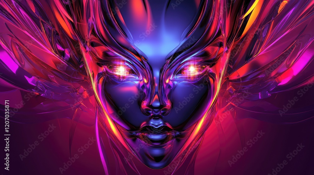 Aufkleber abstract robot face with glowing digital eyes and sleek metallic features, surrounded by futuristic 