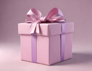 Obraz premium A stunning gift box with a large bow made from soft pink and violet fabric, colorful decorations, beautifully wrapped gifts