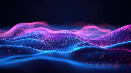 Abstract visualization of data flow with glowing binary code streams and holographic analytics displays