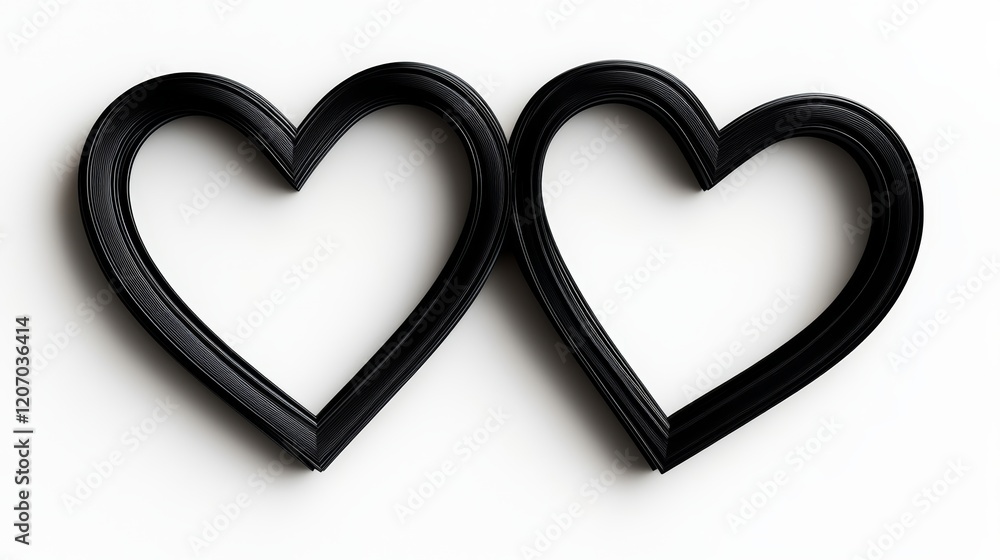 Poster two black hearts are framed in black and placed next to each other. the hearts are positioned in suc