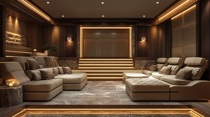 Fototapeta premium Luxury Home Theater Design: Opulent Seating and Ambient Lighting