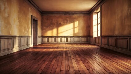 Obraz premium Empty room with hardwood floor and old wall - rendering