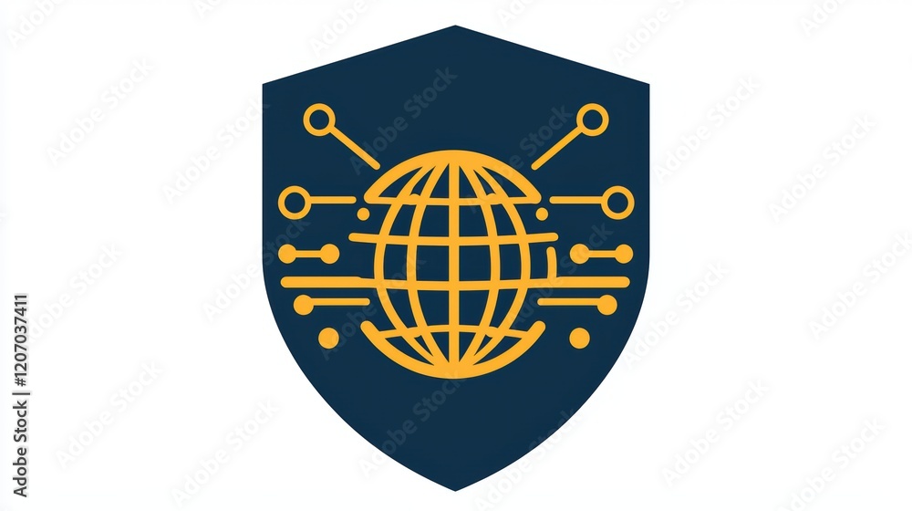 Poster protection cybersecurity shield shield with a globe and network lines, symbolizing global cybersecur