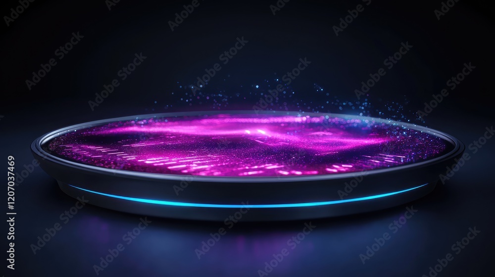 Poster advanced holographic display of an ai system converting glowing text prompts into vibrant visuals wi