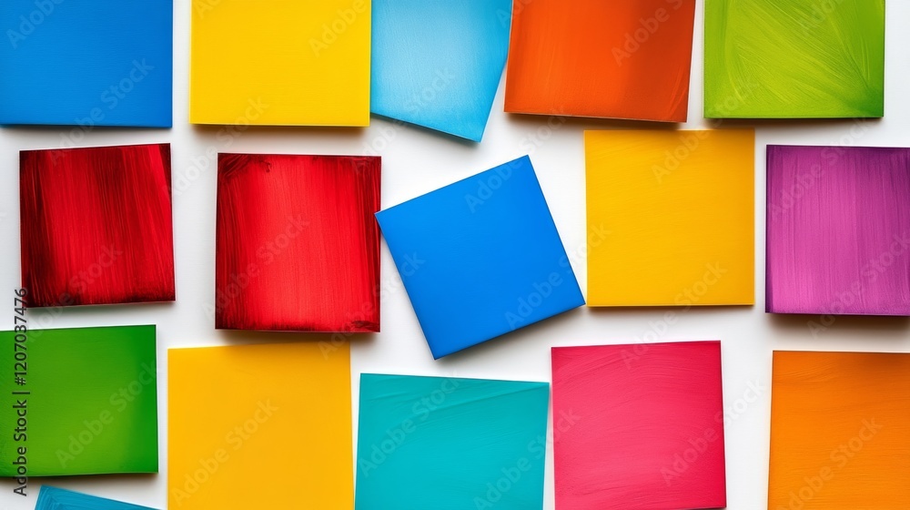 Poster colorful array of sticky notes with different colors and shapes. the idea behind this image is to sh